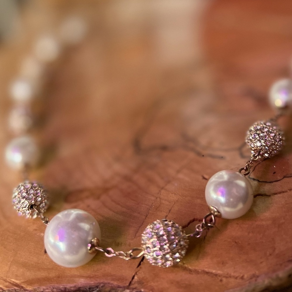 Spring Street Vintage Faux Pearl and Gold Accent Rhinestone Necklace